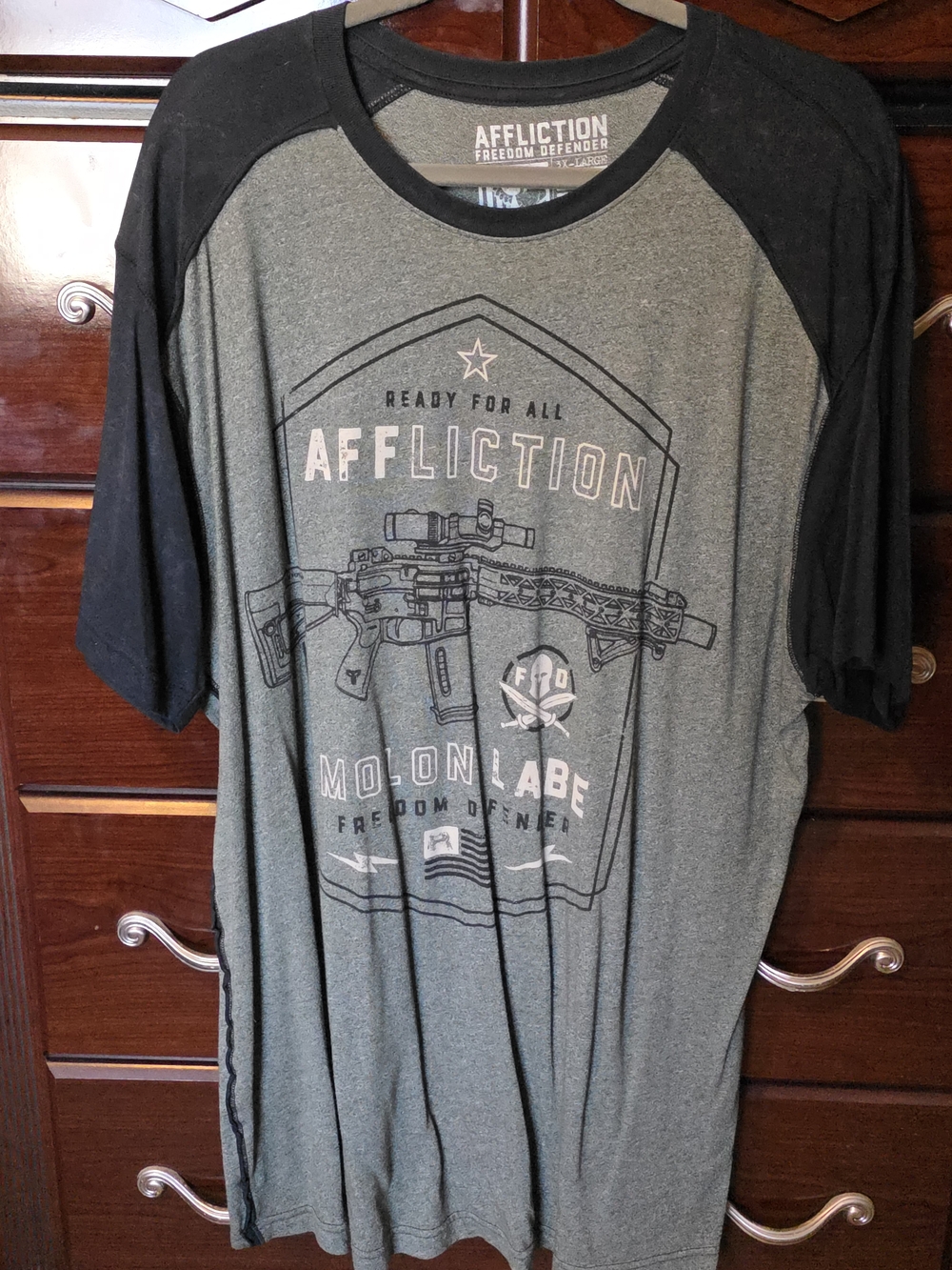 Affliction Men's Molon Labe AR Graphic Tee - Olive Green/Black 3xl